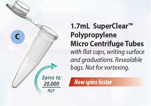 SuperClear Microcentrifuge Tubes, Assorted Colours