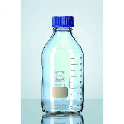 Schott Duran Bottle, 250mL, Clear, Round with Caps